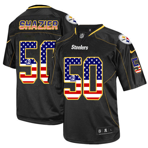 Men's Elite Ryan Shazier Nike Jersey Black - #50 USA Flag Fashion NFL Pittsburgh Steelers